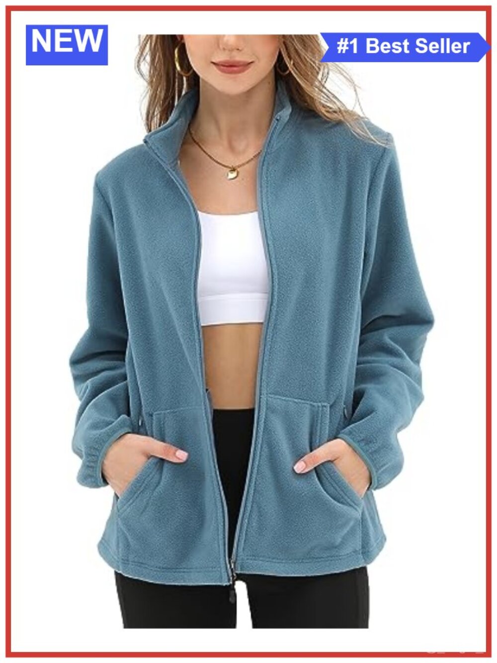 Women's Fleece Jacket 6 Pockets Full Zip Lightweight Casual Outdoor
